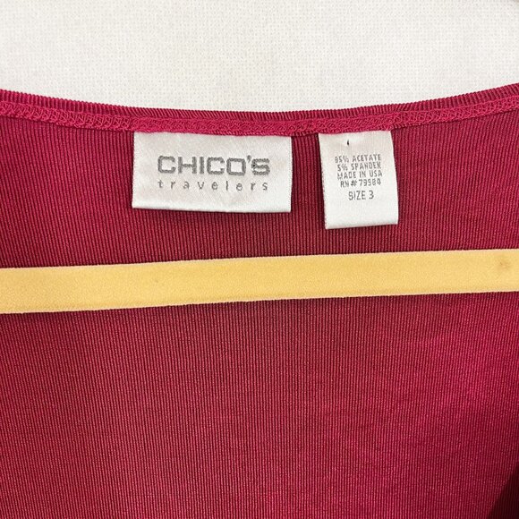 Chico's Travelers Red Wrinkle Resistant Asymmetrical Hem V-Neck Top - Size 3, XL - Picture 3 of 5